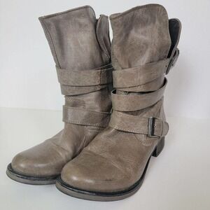 Steve Madden Brewzzer Leather Moto Boot Mid Calf Tan Women’s Size 7.5